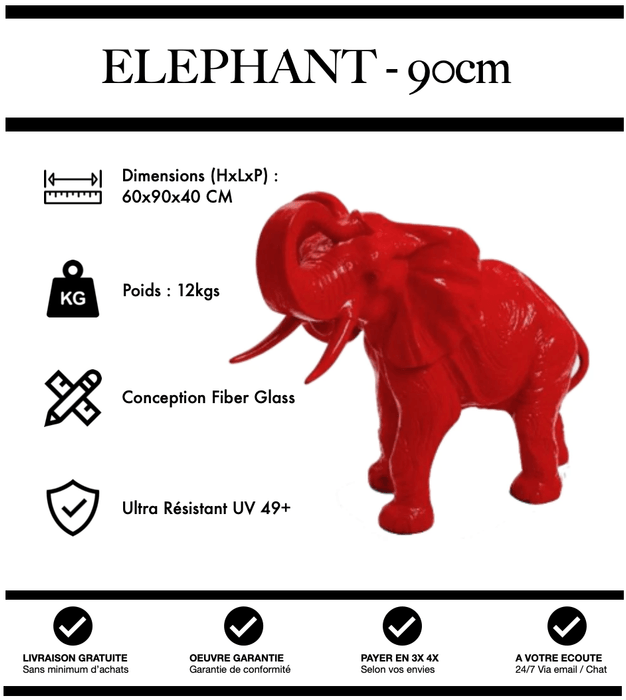 Sculpture Eléphant Resine 90cm Statue - Rouge - MUZZANO