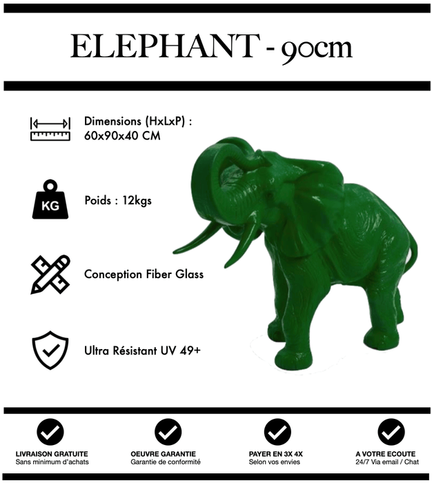 Sculpture Eléphant Resine 90cm Statue - VERT - MUZZANO