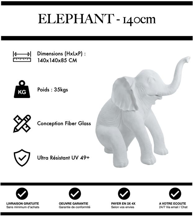 Sculpture Eléphant Resine XL 140cm Statue - BLANC - MUZZANO