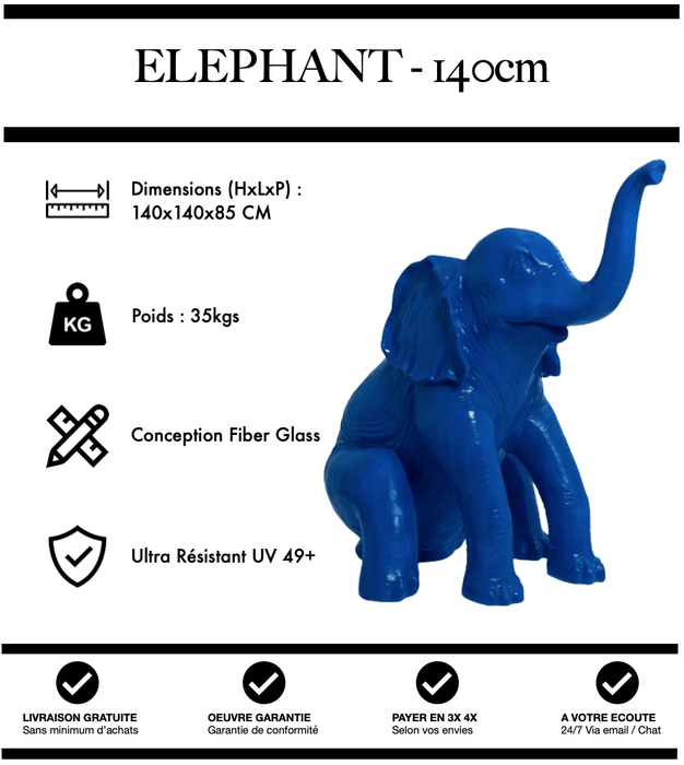 Sculpture Eléphant Resine XL 140cm Statue - BLEU - MUZZANO