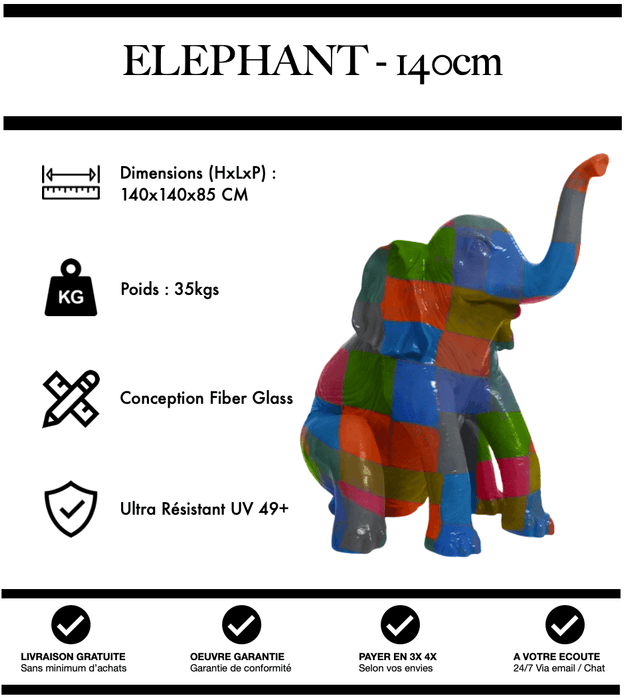 Sculpture Eléphant Resine XL 140cm Statue - PUZZLE - MUZZANO