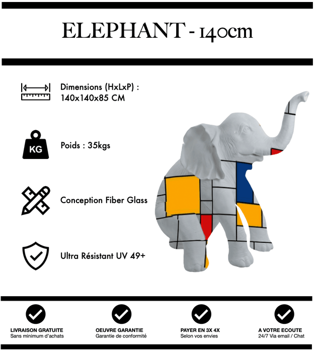 Sculpture Eléphant Resine XL 140cm Statue - PUZZLE - MUZZANO