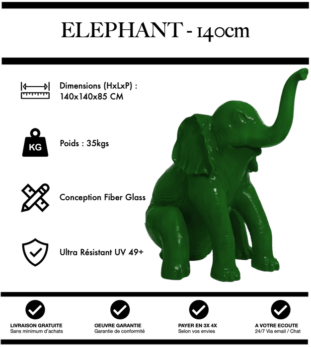 Sculpture Eléphant Resine XL 140cm Statue - VERT - MUZZANO