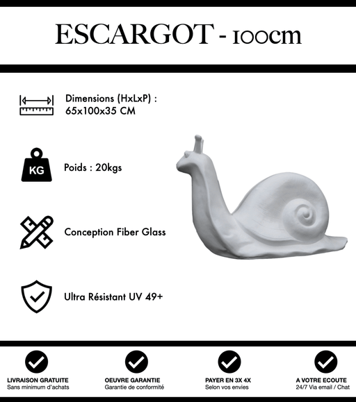 Sculpture Escargot Resine 100cm Statue - Blanc - MUZZANO