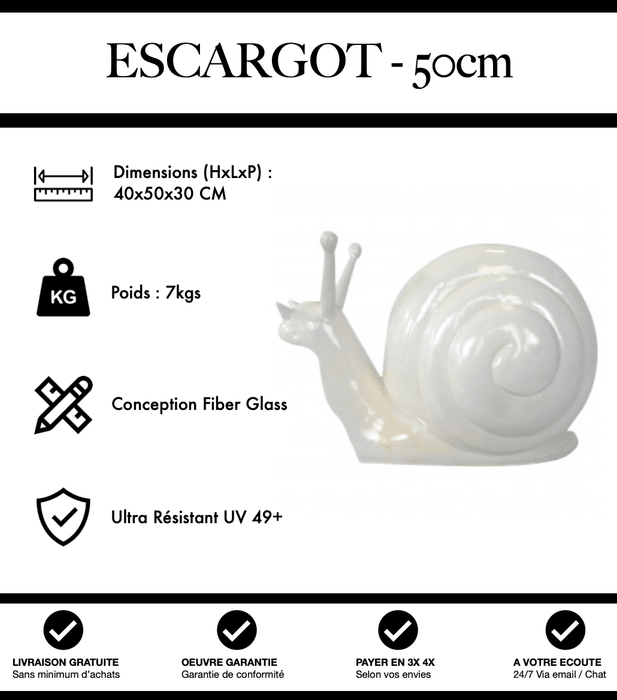 Sculpture Escargot Resine 50cm Statue - Blanc - MUZZANO