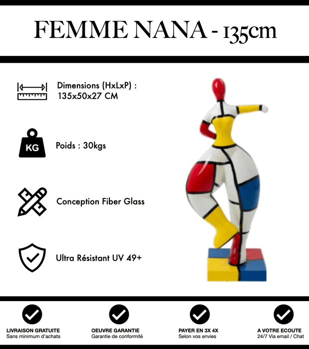 Sculpture Femme Nana Resine 135cm Statue - Mondrian - MUZZANO