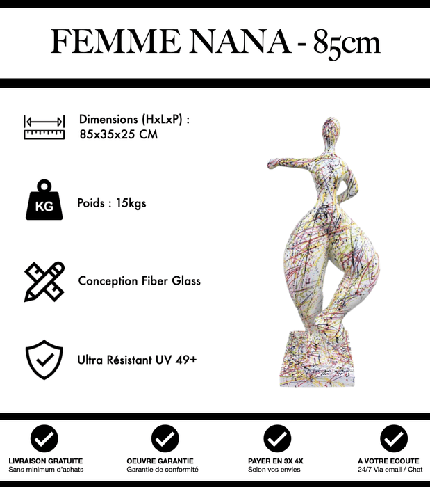 Sculpture Femme Nana Resine 85cm Statue - White Graffiti - MUZZANO