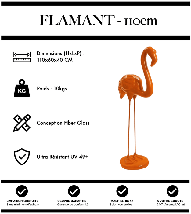 Sculpture Flamant Rose Resine 110cm Statue - ORANGE - MUZZANO