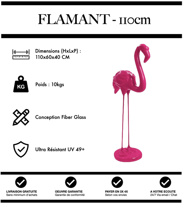 Sculpture Flamant Rose Resine 110cm Statue - ROSE - MUZZANO