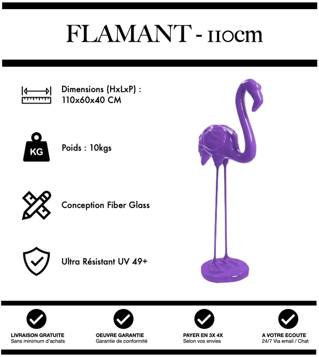 Sculpture Flamant Rose Resine 110cm Statue - VIOLET - MUZZANO