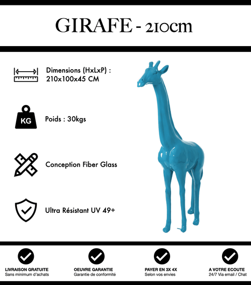 Sculpture Girafe Resine 210cm Statue - Bleu Clair - MUZZANO