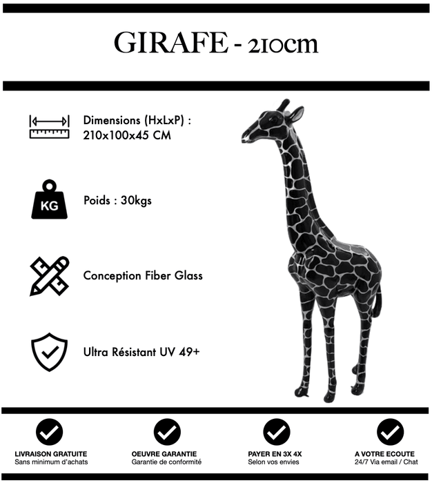 Sculpture Girafe Resine 210cm Statue - Sliver and Black - MUZZANO