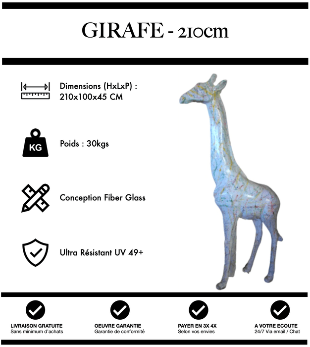 Sculpture Girafe Resine 210cm Statue - White Graffiti - MUZZANO