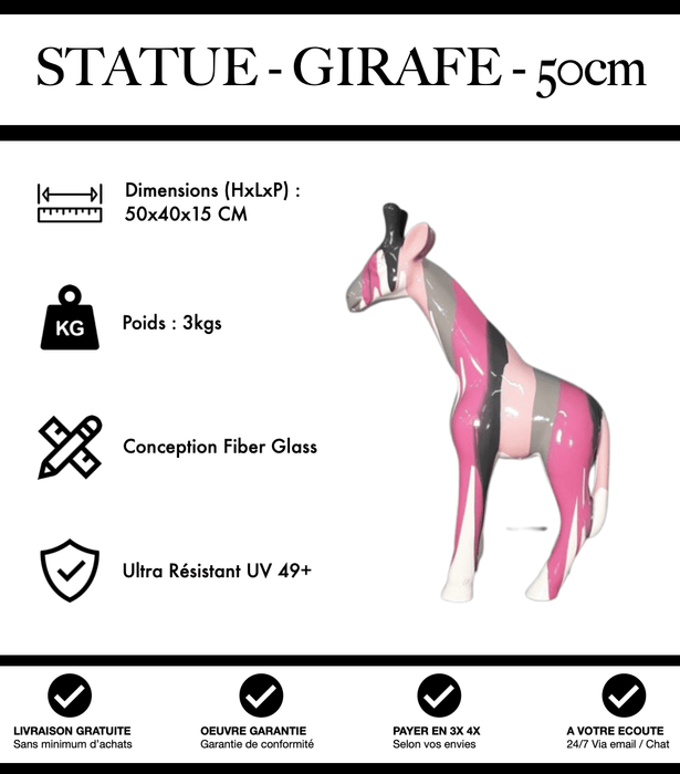 Sculpture Girafe Resine 50cm Statue - Pink Trash - MUZZANO