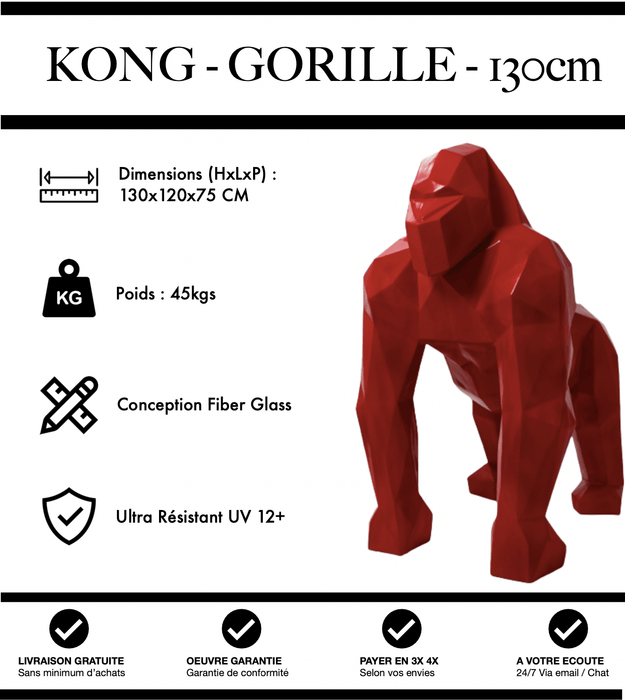 Sculpture Gorille Resine 130cm Origami Statue - ROUGE - MUZZANO