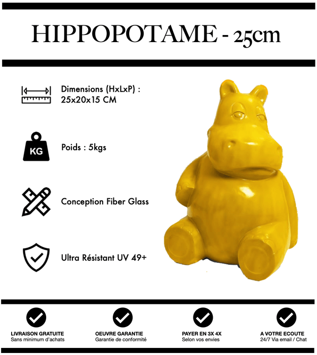 Sculpture Hippopotame Resine 25cm Statue - JAUNE - MUZZANO