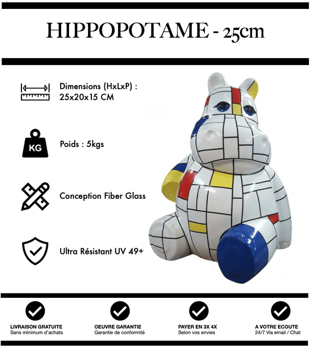 Sculpture Hippopotame Resine 25cm Statue - Mondrian - MUZZANO