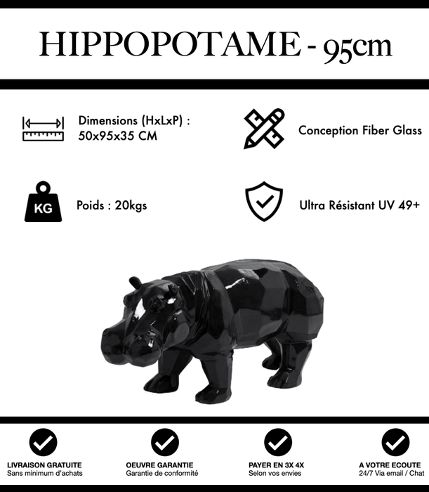 Sculpture Hippopotame Resine Origami 95cm Statue - Noir - MUZZANO