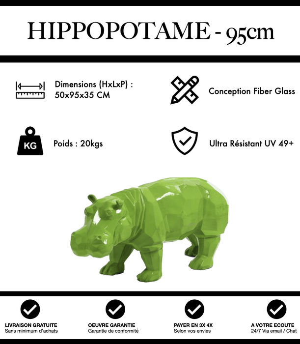 Sculpture Hippopotame Resine Origami 95cm Statue - Vert - MUZZANO