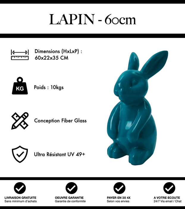 Sculpture Lapin Resine 60cm Statue - Bleu Vert - MUZZANO