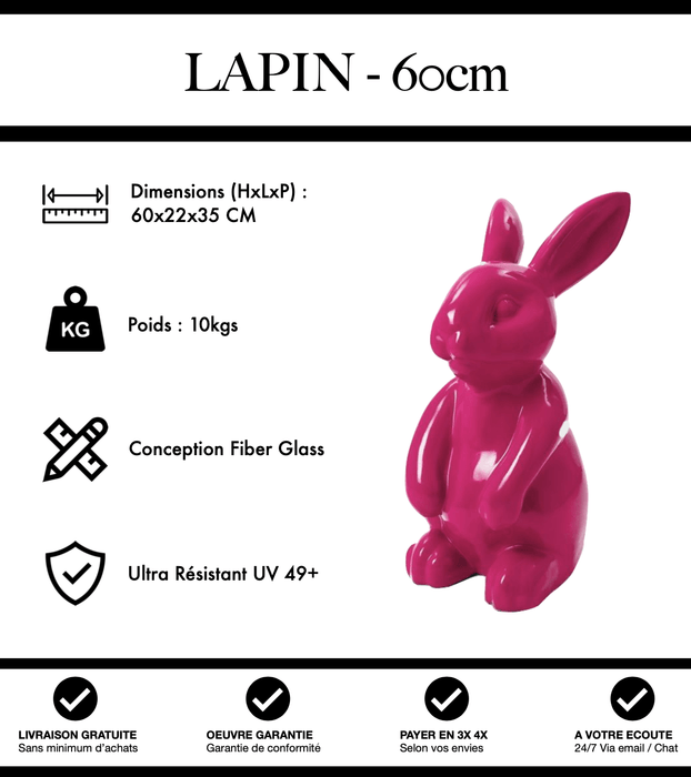 Sculpture Lapin Resine 60cm Statue - Rose - MUZZANO