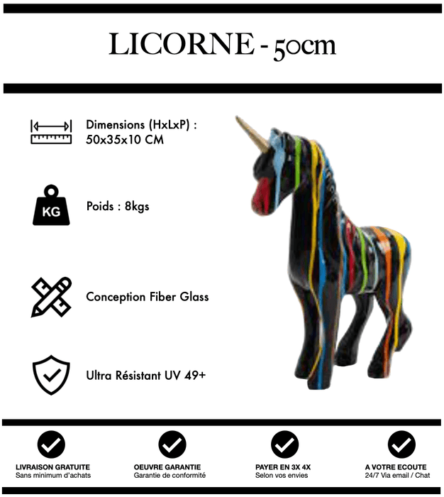 Sculpture Licorne Resine 50cm Statue - Black Trash - MUZZANO