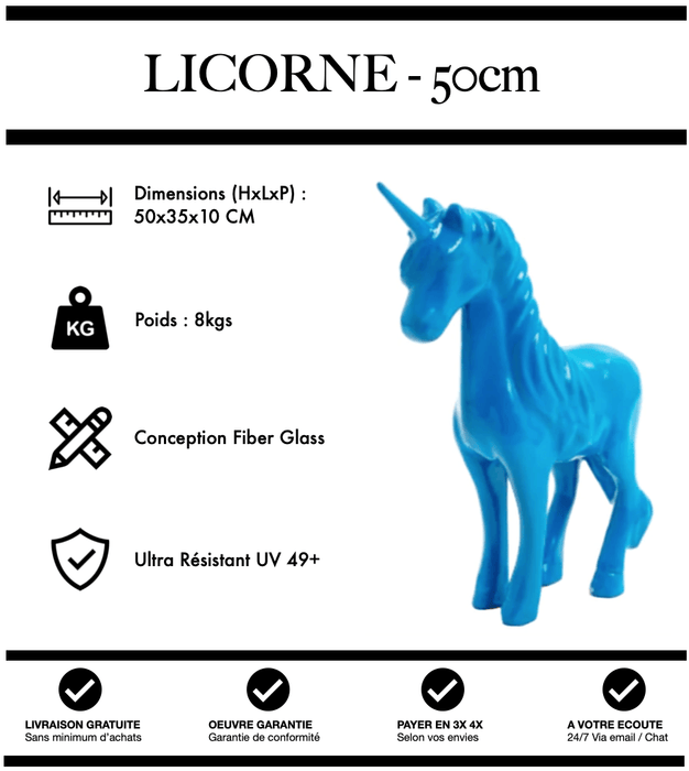 Sculpture Licorne Resine 50cm Statue - BLEU - MUZZANO