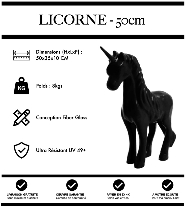 Sculpture Licorne Resine 50cm Statue - NOIR - MUZZANO