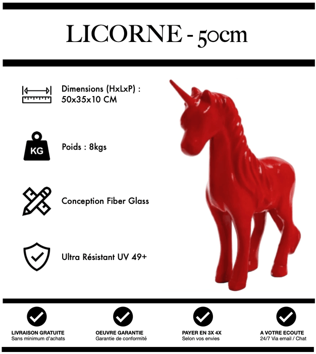 Sculpture Licorne Resine 50cm Statue - Rouge - MUZZANO