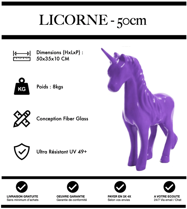 Sculpture Licorne Resine 50cm Statue - VIOLET - MUZZANO