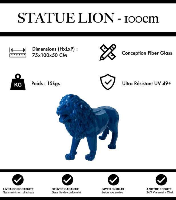 Sculpture Lion Resine 100cm Origami Statue - Bleu Foncé - MUZZANO