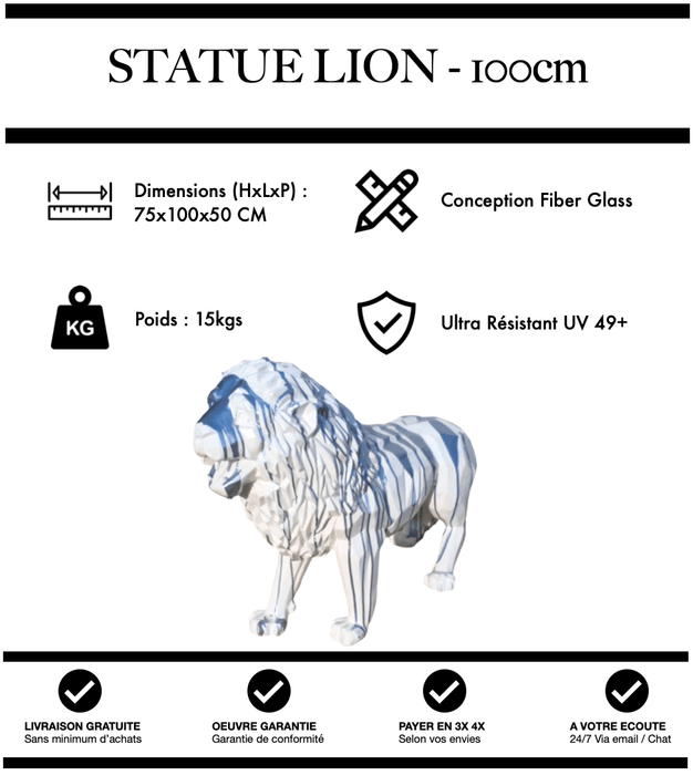 Sculpture Lion Resine 100cm Origami Statue - Blue Trash - MUZZANO