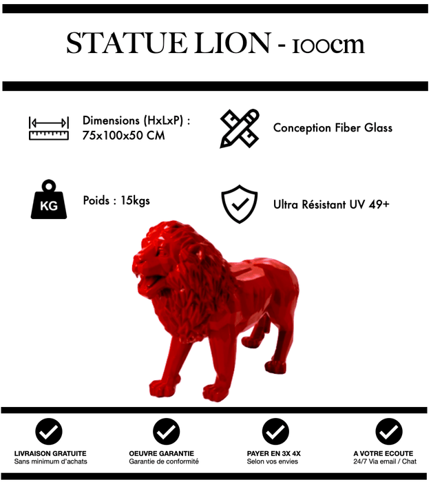 Sculpture Lion Resine 100cm Origami Statue - Rouge - MUZZANO