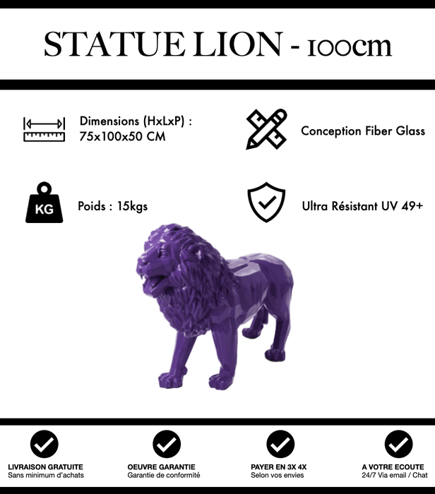 Sculpture Lion Resine 100cm Origami Statue - Violet - MUZZANO