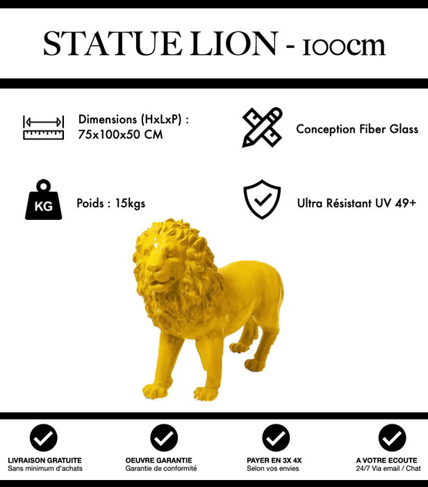 Sculpture Lion Resine 100cm Statue - Jaune - MUZZANO