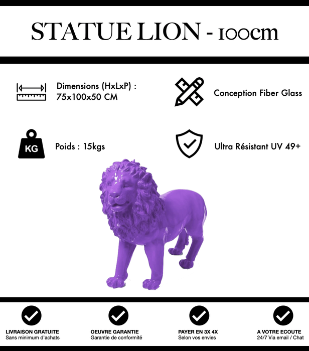 Sculpture Lion Resine 100cm Statue - Violet - MUZZANO