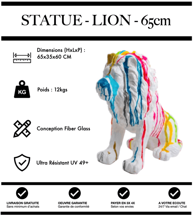 Sculpture Lion Resine 65cm Statue - White Trash - MUZZANO