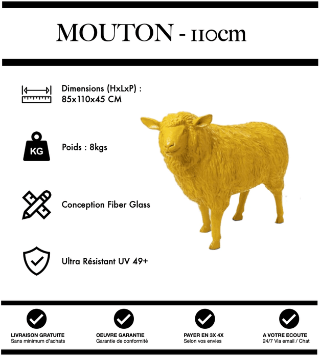 Sculpture Mouton Resine 110cm Statue - JAUNE - MUZZANO