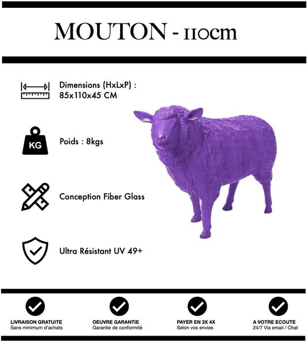 Sculpture Mouton Resine 110cm Statue - VIOLET - MUZZANO