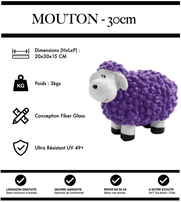 Sculpture Mouton Resine 30cm Statue - VIOLET - MUZZANO