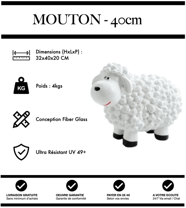 Sculpture Mouton Resine 40cm Statue - BLANC - MUZZANO