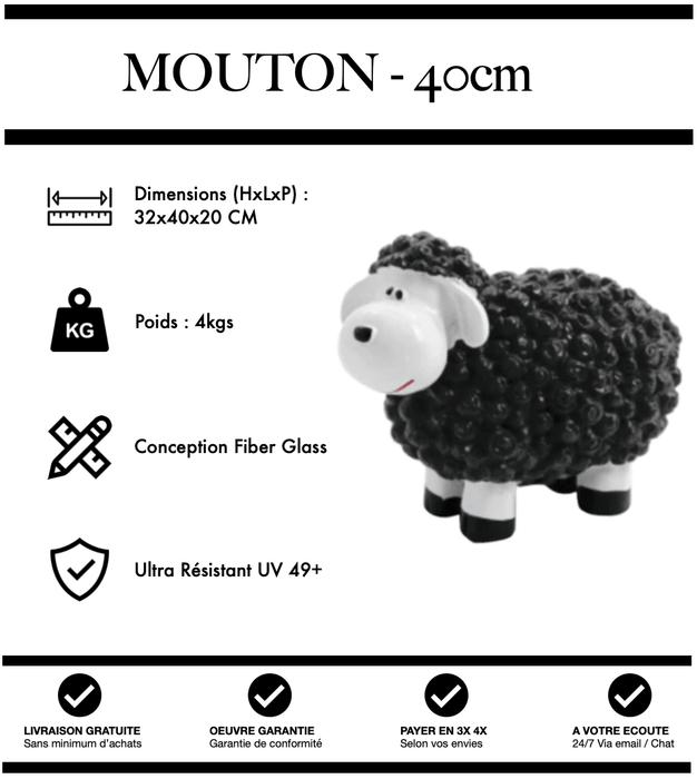 Sculpture Mouton Resine 40cm Statue - NOIR - MUZZANO