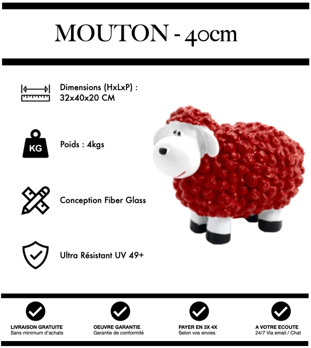 Sculpture Mouton Resine 40cm Statue - Rouge - MUZZANO