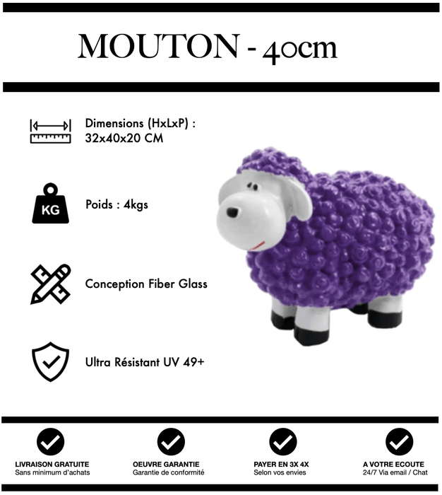 Sculpture Mouton Resine 40cm Statue - VIOLET - MUZZANO