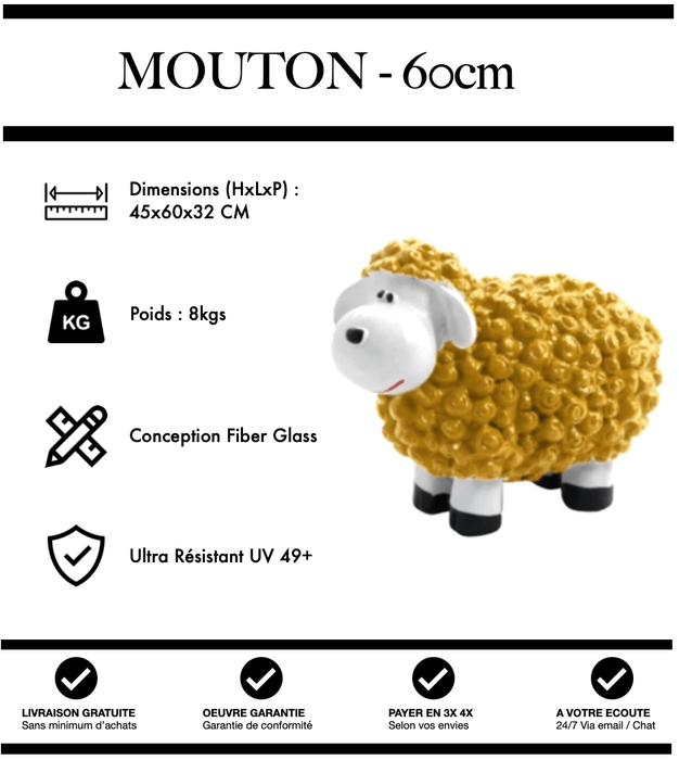 Sculpture Mouton Resine 60cm Statue - JAUNE - MUZZANO