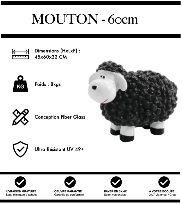 Sculpture Mouton Resine 60cm Statue - NOIR - MUZZANO