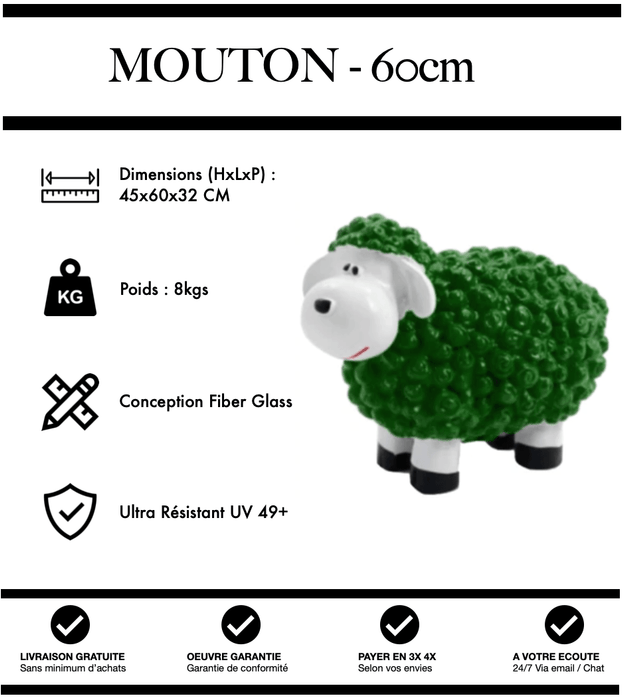 Sculpture Mouton Resine 60cm Statue - VERT - MUZZANO