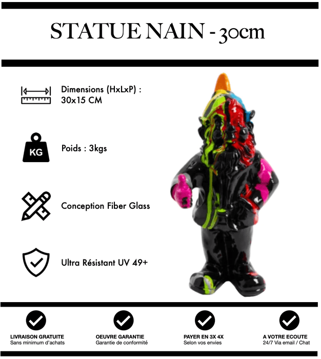 Sculpture Nain 30cm Statue - Black Trash - MUZZANO