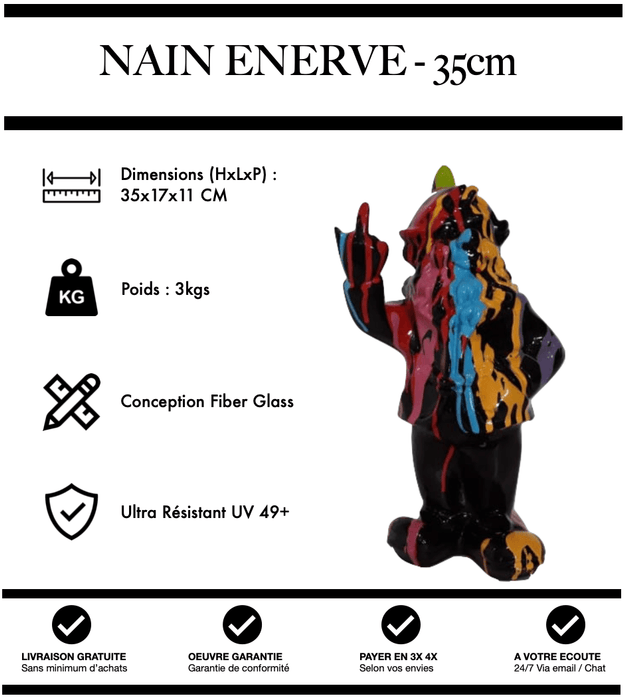 Sculpture Nain Enervé 35cm Statue - Black Trash - MUZZANO