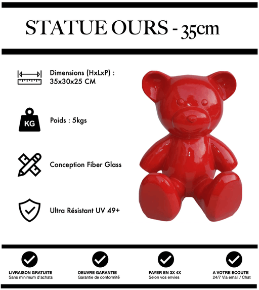 Sculpture Ours Resine 35cm Statue - Rouge - MUZZANO